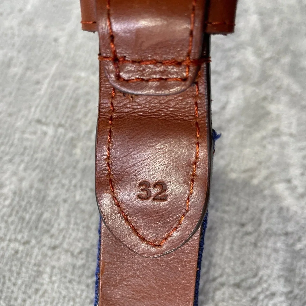 Smathers Branson Belt Needlepoint Mens 32 Navy Blue West Rock Travel Leather